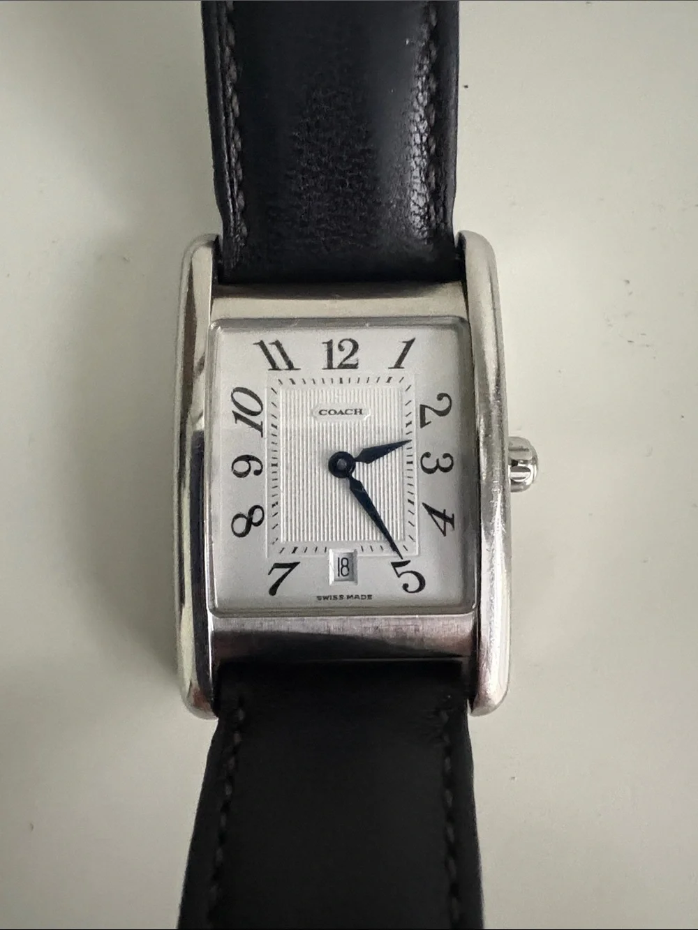 Coach W502B Swiss Quartz Watch – Black Leather Strap | Classic Rectangle Watch